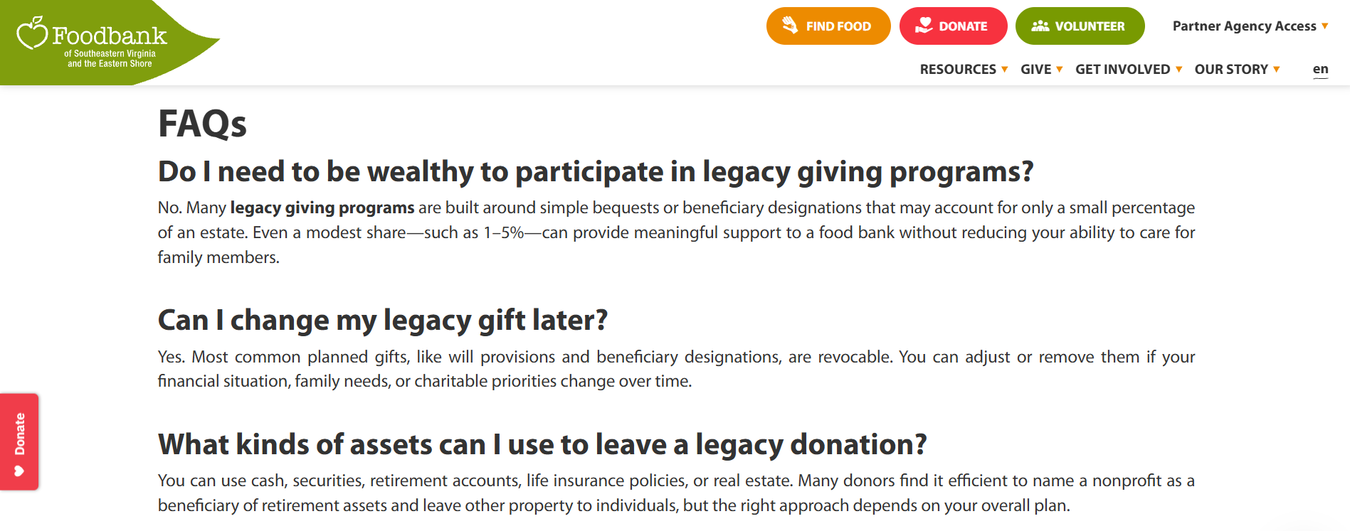 FAQ about planned and legacy giving answers