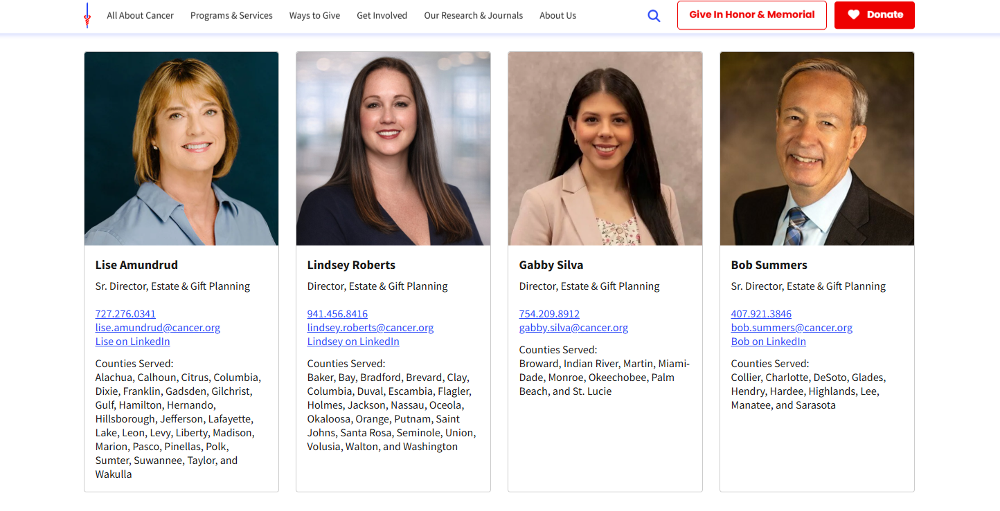 ACS staff photos example on legacy giving web page